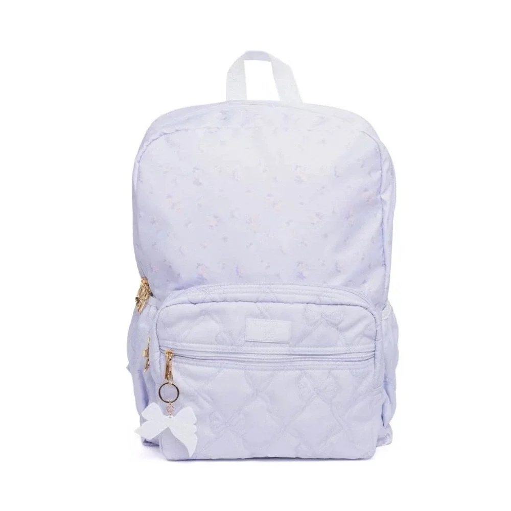 LoveShackFancy x Yoobi Lavender Floral Quilted Bow Backpack with Laptop Sleeve